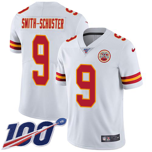 Chiefs #9 JuJu Smith-Schuster White Youth Stitched 100th Season Vapor Limited Jersey
