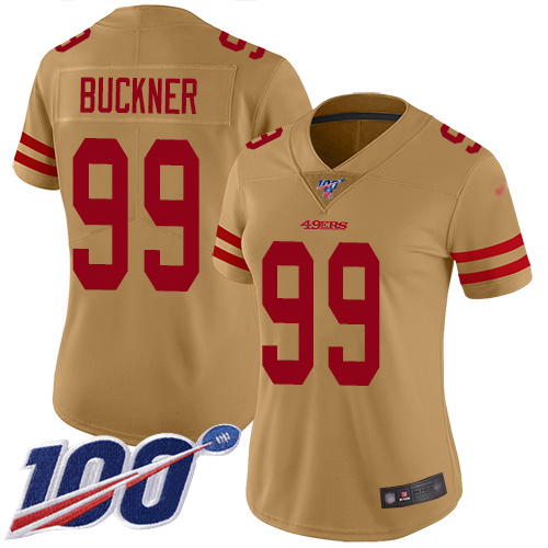 San Francisco 49ers #99 DeForest Buckner Gold Women's Stitched Limited Inverted Legend 100th Season Jersey Womens