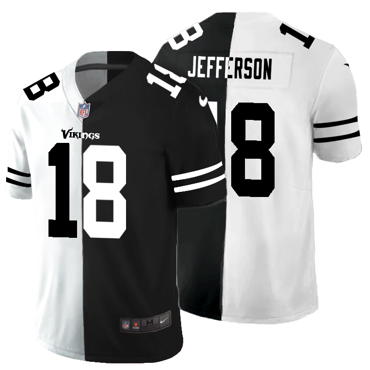 Minnesota Vikings #18 Justin Jefferson Men's Black V White Peace Split Vapor Untouchable Limited Jersey