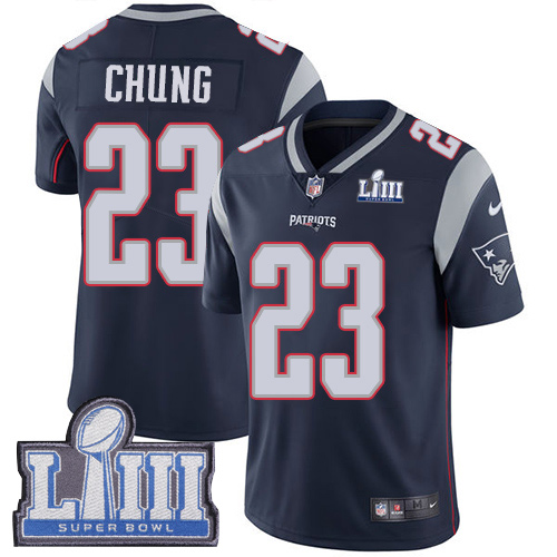 New England Patriots #23 Patrick Chung Navy Blue Team Color Super Bowl LIII Bound Men's Stitched Vapor Untouchable Limited Jersey Men's