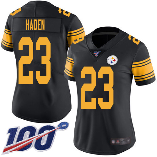 Pittsburgh Steelers #23 Joe Haden Black Women's Stitched Limited Rush 100th Season Jersey Womens