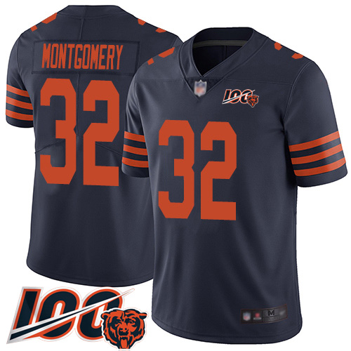 Chicago Bears #32 David Montgomery Navy Blue Alternate Men's Stitched 100th Season Vapor Limited Jersey Men's