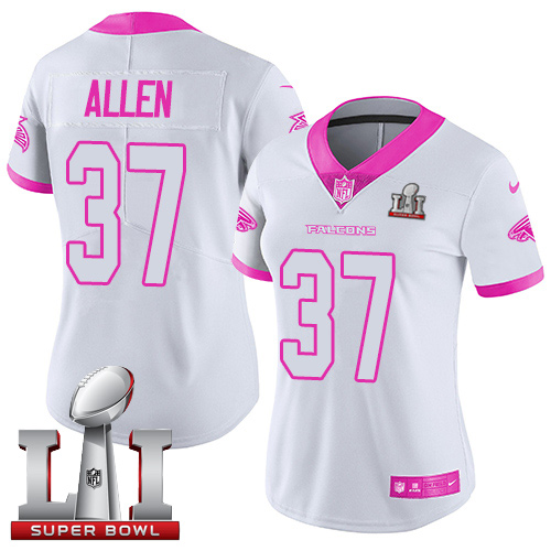 Atlanta Falcons #37 Ricardo Allen White/Pink Super Bowl LI 51 Women's Stitched Limited Rush Fashion Jersey Womens