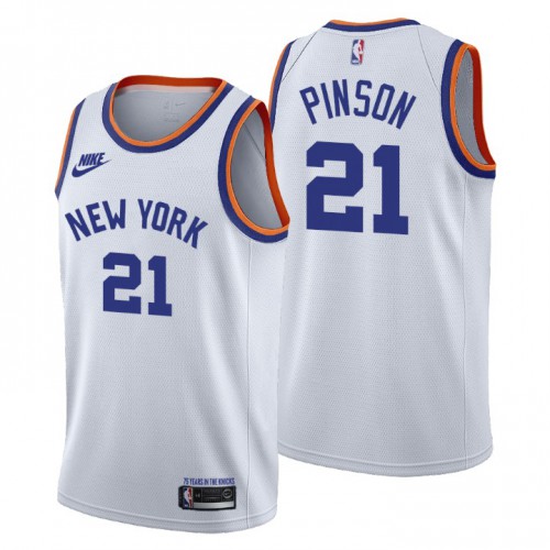 New York New York Knicks #21 Theo Pinson Mens Releases Classic Edition 75th Anniversary Jersey White Mens