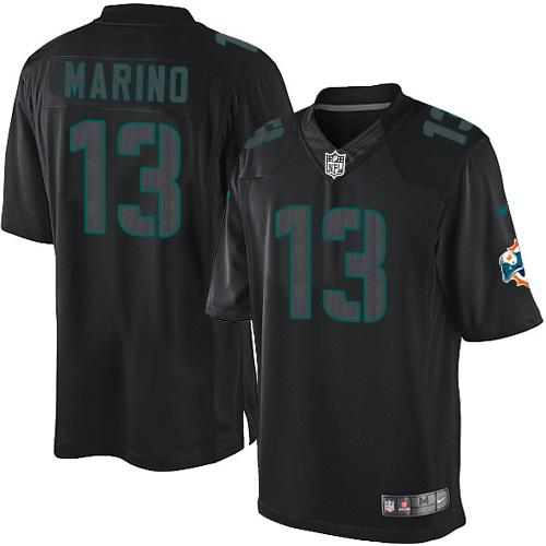 Dolphins #13 Dan Marino Black Men's Stitched Impact Limited Jersey