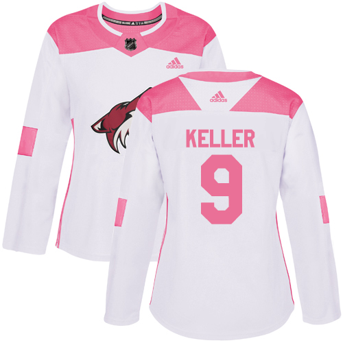 Adidas Arizona Coyotes #9 Clayton Keller White/Pink Authentic Fashion Women's Stitched Jersey Womens