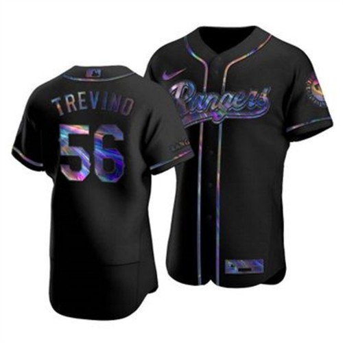 Texas Texas Rangers #56 Jose Trevino Men's Iridescent Holographic Collection Jersey - Black Men's