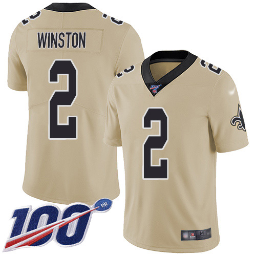 New Orleans Saints #2 Jameis Winston Gold Men's Stitched Limited Inverted Legend 100th Season Jersey Men's
