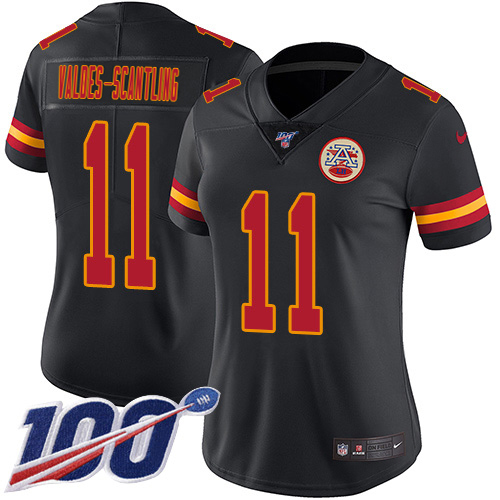 Chiefs #11 Marquez Valdes-Scantling Black Women's Stitched Limited Rush 100th Season Jersey