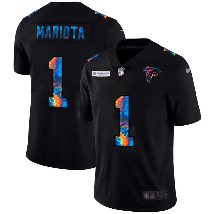 Atlanta Falcons #1 Marcus Mariota Men's Multi-Color Black 2020 Crucial Catch Vapor Untouchable Limited Jersey