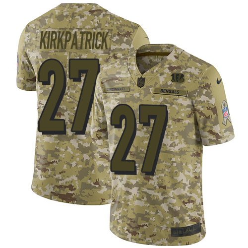 Cincinnati Bengals #27 Dre Kirkpatrick Camo Youth Stitched Limited 2018 Salute to Service Jersey Youth