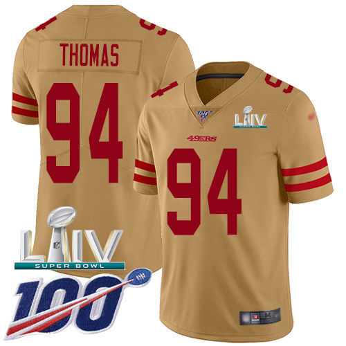San Francisco 49ers #94 Solomon Thomas Gold Super Bowl LIV 2020 Men's Stitched Limited Inverted Legend 100th Season Jersey Men's