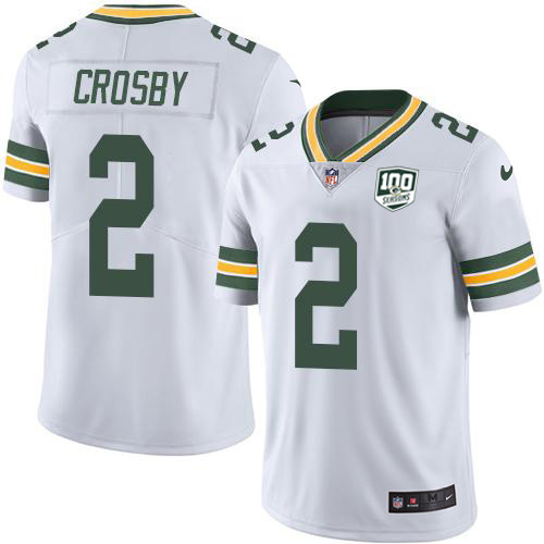 Green Bay Packers #2 Mason Crosby White Men's 100th Season Stitched Vapor Untouchable Limited Jersey Men's