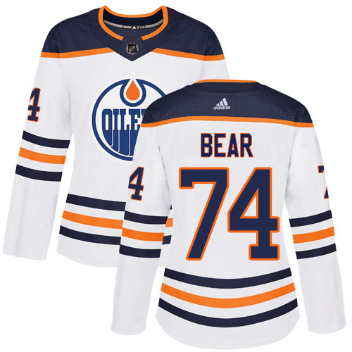 Adidas Edmonton Oilers #74 Ethan Bear White Road Authentic Women's Stitched Jersey Womens