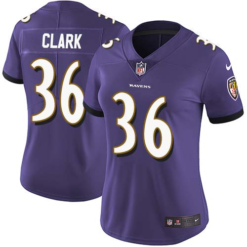 Baltimore Ravens #36 Chuck Clark Purple Team Color Women's Stitched Vapor Untouchable Limited Jersey Womens