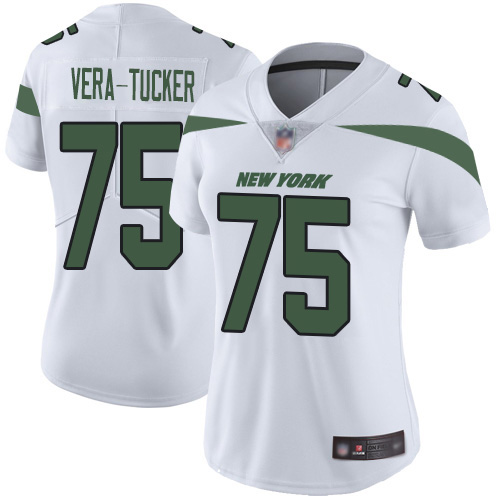 New York Jets #75 Alijah Vera-Tucker White Women's Stitched Vapor Untouchable Limited Jersey Womens