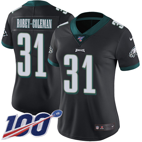 Philadelphia Eagles #31 Nickell Robey-Coleman Black Alternate Women's Stitched 100th Season Vapor Untouchable Limited Jersey Womens