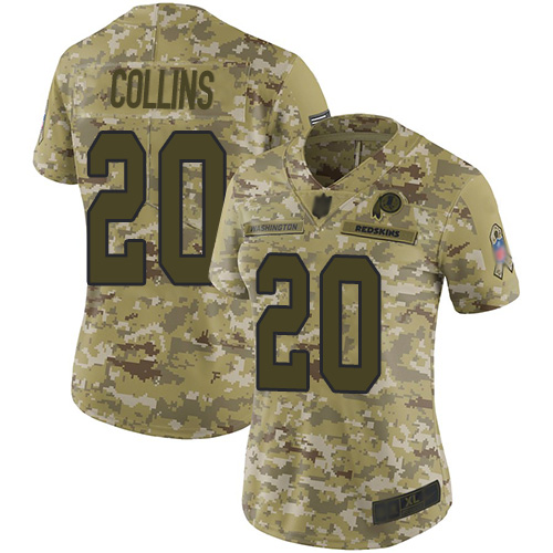 Washington Commanders #20 Landon Collins Camo Women's Stitched Limited 2018 Salute to Service Jersey Womens