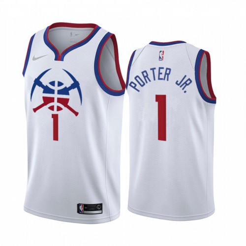 Denver Denver Nuggets #1 Michael Porter Jr. White Swingman 2020-21 Earned Edition Jersey Mens