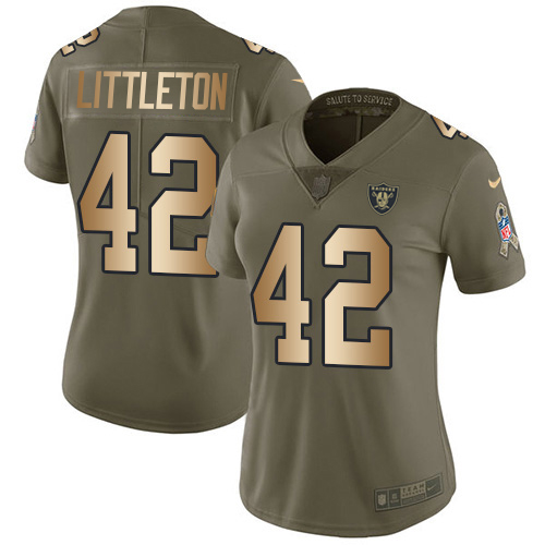 Las Vegas Raiders #42 Cory Littleton Olive/Gold Women's Stitched Limited 2017 Salute To Service Jersey Womens