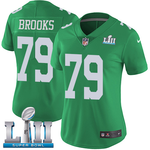 Philadelphia Eagles #79 Brandon Brooks Green Super Bowl LII Women's Stitched Limited Rush Jersey Womens
