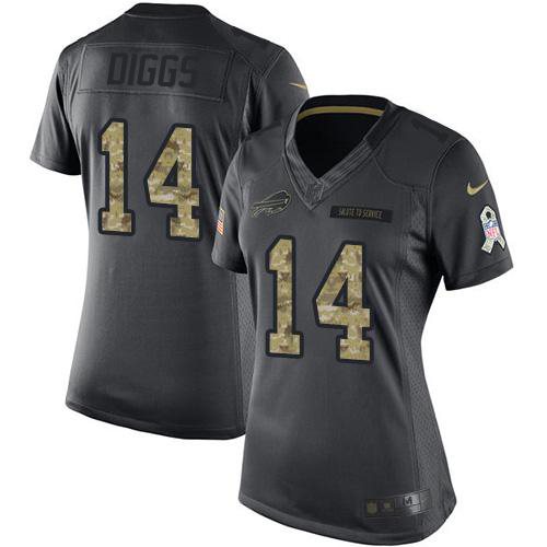 Bills #14 Stefon Diggs Black Women's Stitched Limited 2016 Salute To Service Jersey