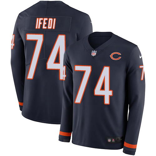 Chicago Bears #74 Germain Ifedi Navy Blue Team Color Men's Stitched Limited Therma Long Sleeve Jersey Men's