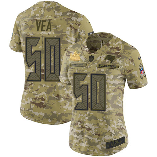 Tampa Bay Buccaneers #50 Vita Vea Camo Women's Super Bowl LV Champions Patch Stitched Limited 2018 Salute To Service Jersey Womens