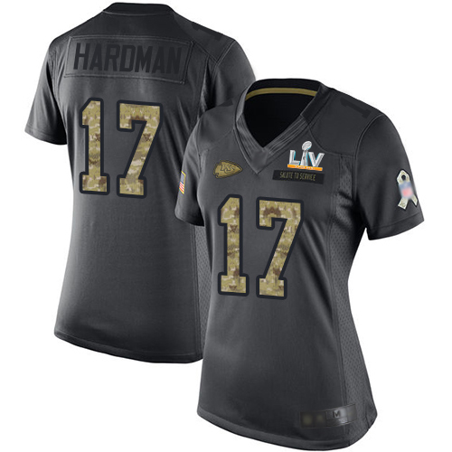 Kansas City Chiefs #17 Mecole Hardman Black Women's Super Bowl LV Bound Stitched Limited 2016 Salute to Service Jersey Womens