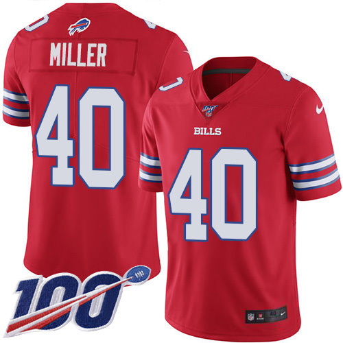 Bills #40 Von Miller Red Men's Stitched Limited Rush 100th Season Jersey