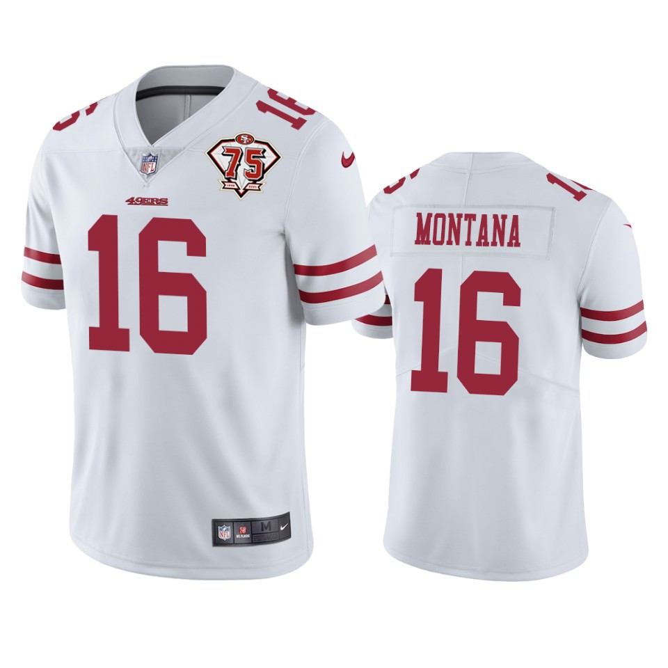 49ers #16 Joe Montana White Youth 75th Anniversary Stitched Vapor Untouchable Limited Jersey