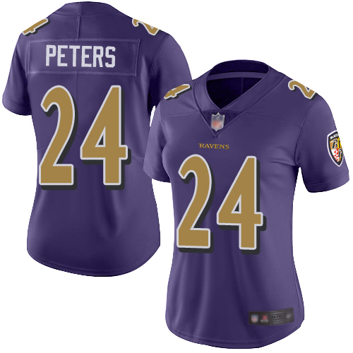 Baltimore Ravens #24 Marcus Peters Purple Women's Stitched Limited Rush Jersey Womens
