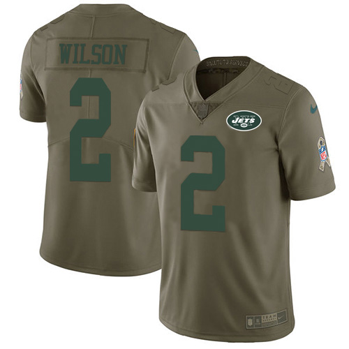Jets #2 Zach Wilson Olive Men's Stitched Limited 2017 Salute To Service Jersey