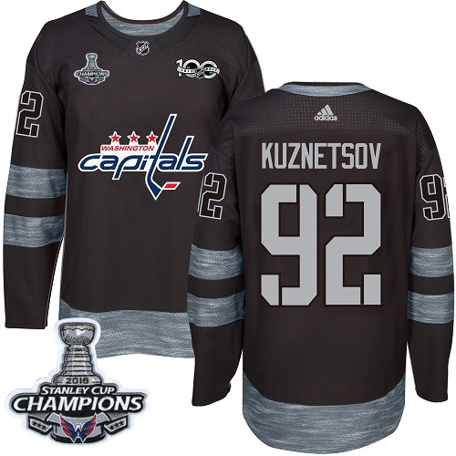 Adidas Washington Capitals #92 Evgeny Kuznetsov Black 1917-2017 100th Anniversary Stanley Cup Final Champions Stitched Jersey Men's
