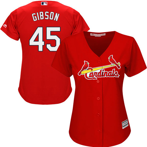 St.Louis Cardinals #45 Bob Gibson Red Alternate Women's Stitched Jersey Womens