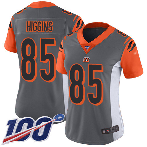 Bengals #85 Tee Higgins Silver Women's Stitched Limited Inverted Legend 100th Season Jersey