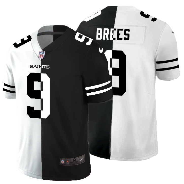New Orleans Saints #9 Drew Brees Men's Black V White Peace Split Vapor Untouchable Limited Jersey