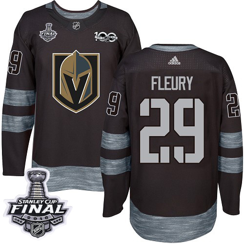 Adidas Golden Vegas Golden Knights #29 Marc-Andre Fleury Black 1917-2017 100th Anniversary 2018 Stanley Cup Final Stitched Jersey Men's