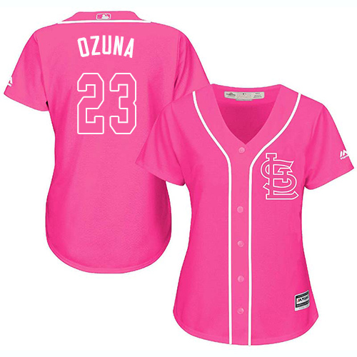 St.Louis Cardinals #23 Marcell Ozuna Pink Fashion Women's Stitched Jersey Womens