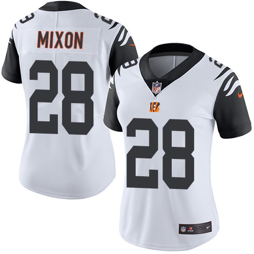 Bengals #28 Joe Mixon White Women's Stitched Limited Rush Jersey