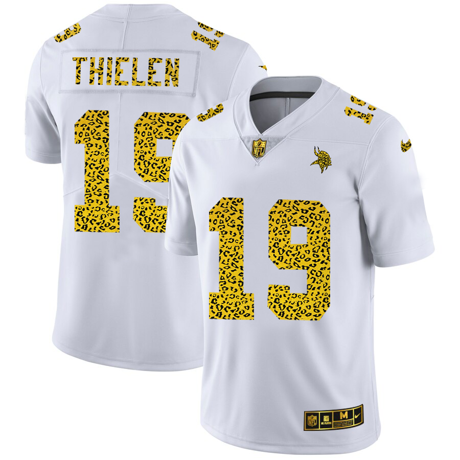 Minnesota Vikings #19 Adam Thielen Men's Flocked Leopard Print Vapor Limited Jersey White