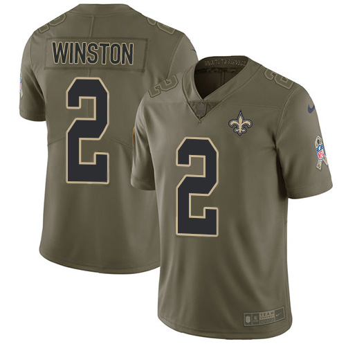 New Orleans Saints #2 Jameis Winston Olive Youth Stitched Limited 2017 Salute To Service Jersey Youth