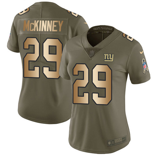 New York Giants #29 Xavier McKinney Olive/Gold Women's Stitched Limited 2017 Salute To Service Jersey Womens