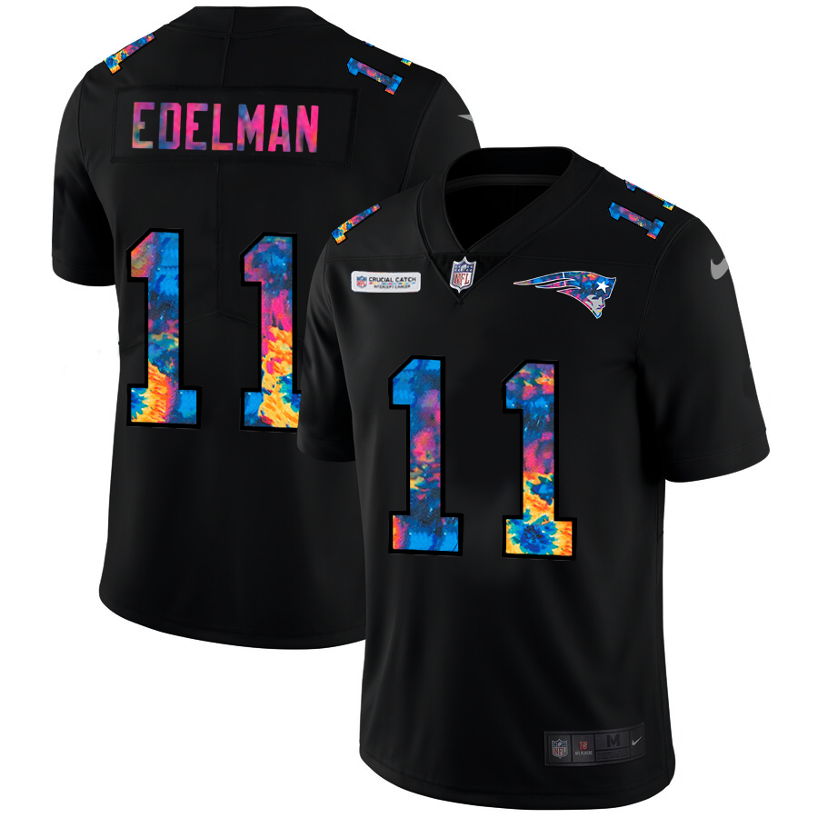 New England Patriots #11 Julian Edelman Men's Multi-Color Black 2020 Crucial Catch Vapor Untouchable Limited Jersey