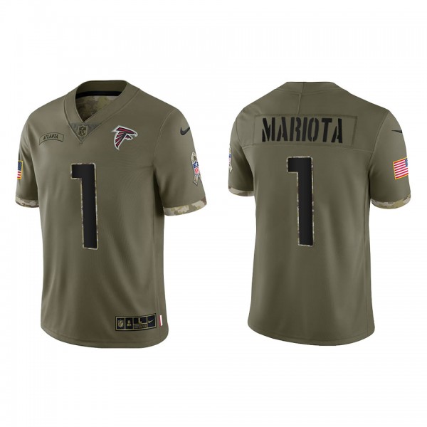 Men's Atlanta Falcons #1 Marcus Mariota Olive 2022 Salute To Service Limited Jersey