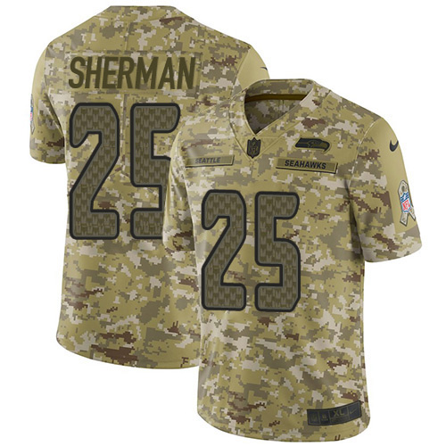 Seattle Seahawks #25 Richard Sherman Camo Youth Stitched Limited 2018 Salute to Service Jersey Youth