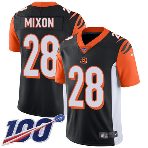 Bengals #28 Joe Mixon Black Team Color Men's Stitched 100th Season Vapor Limited Jersey