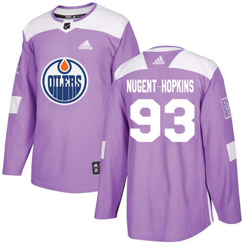 Adidas Edmonton Oilers #93 Ryan Nugent-Hopkins Purple Authentic Fights Cancer Stitched Youth Jersey Youth