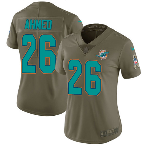Miami Dolphins #26 Salvon Ahmed Olive Women's Stitched Limited 2017 Salute To Service Jersey Womens