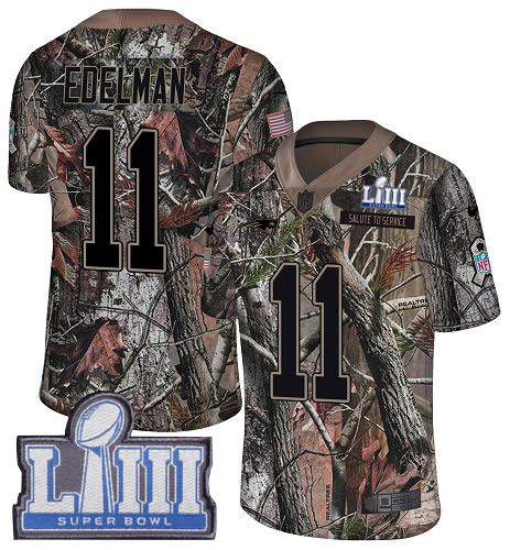 Patriots #11 Julian Edelman Camo Super Bowl LIII Bound Men's Stitched Limited Rush Realtree Jersey